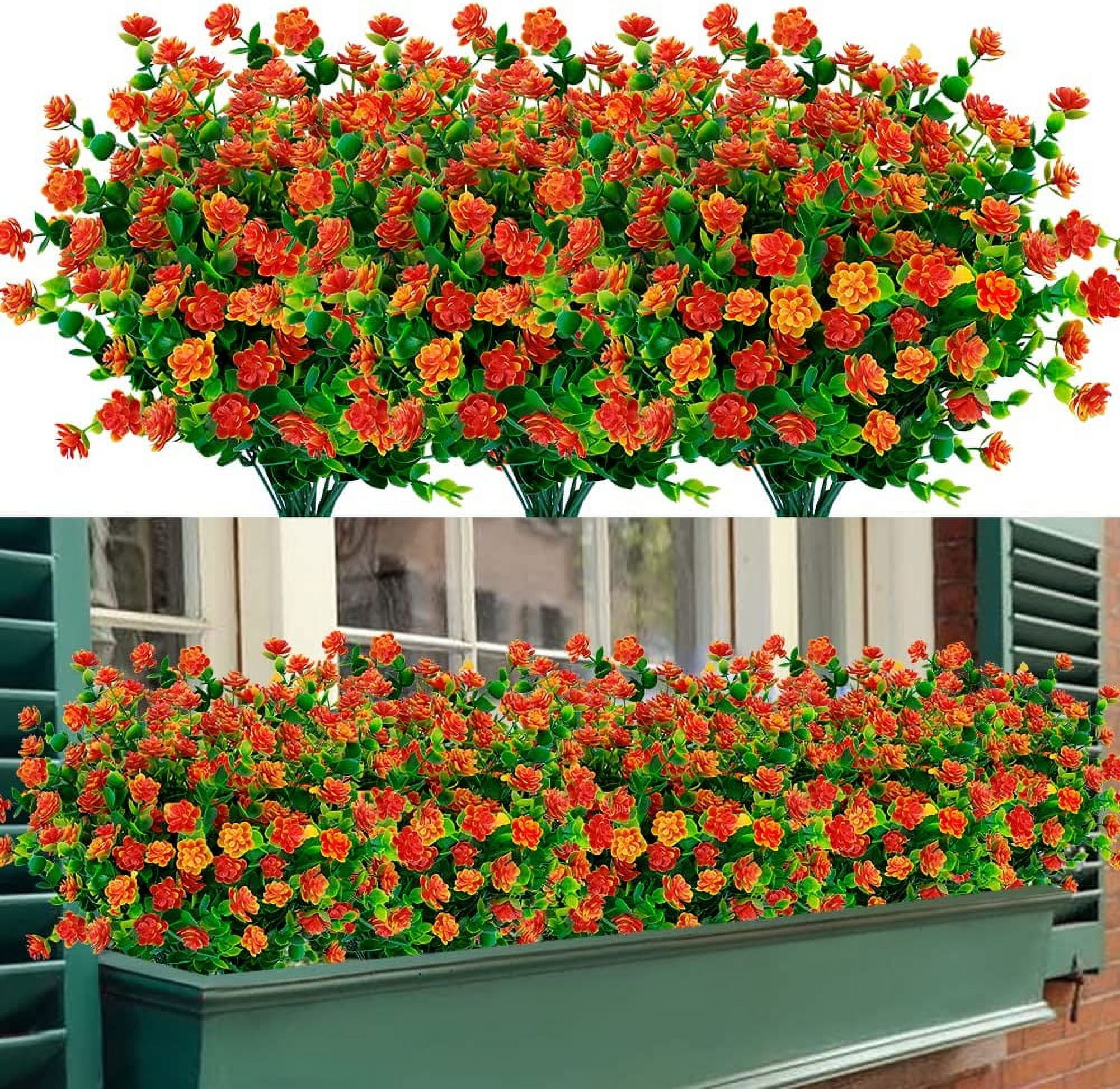 Outdoor Artificial Fake Flowers No Fade UV Resistant Faux Plastic Plants for Hanging Planter Patio Yard Wedding Indoor Home Kitchen Farmhouse Décor (White)
