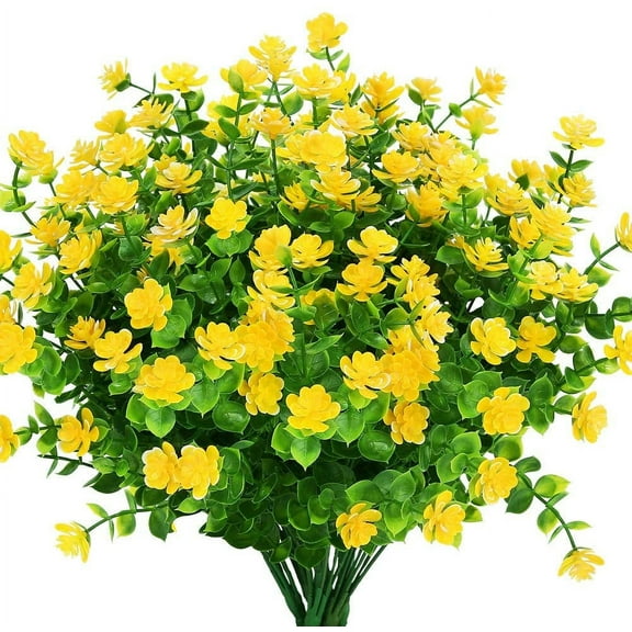 Outdoor Artificial Fake Flowers UV Resistant No Fade Boxwood Faux Plastic Plants for Garden Patio Porch Window Box Home Wedding Farmhouse Décor (Yellow)