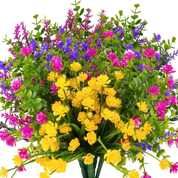 Outdoor Artificial Fake Flowers UV Resistant No Fade Boxwood Faux Plastic Shrubs Plants for Garden Patio Porch Window Box Home Wedding Farmhouse Hanging Décor