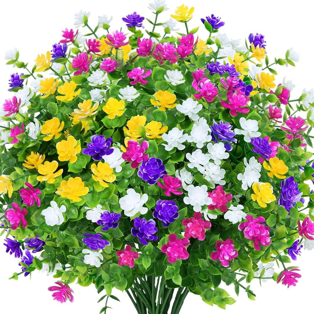 Outdoor Artificial Fake Flowers UV Resistant No Fade Boxwood Faux Plastic Shrubs Plants for Garden Patio Porch Window Box Home Wedding Farmhouse Hanging Décor