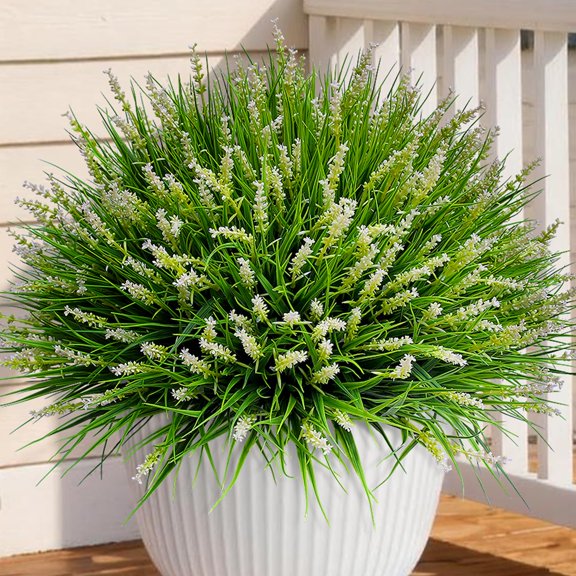 Outdoor Artificial Flowers 12 Bundles Plastic Plants Fake Monkey Grass for Planters Décor Outside