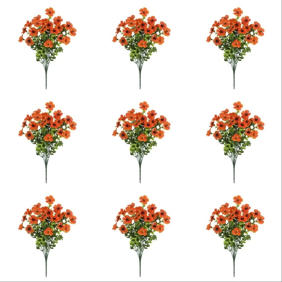 Outdoor Artificial Flowers Bulk - Resistant Silk Flowers & Shrubs, No Fade for Spring Summer Garden Porch Home Decor (Orange, 20 Bundles)