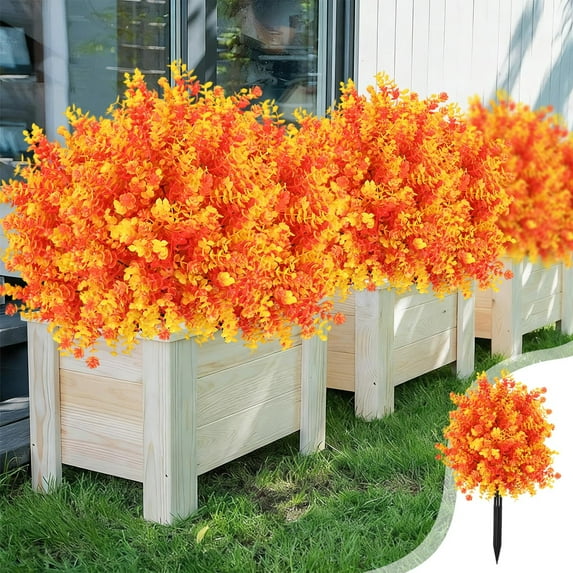 Outdoor Artificial Flowers, Faux Plants Bundles Realistic Silk Plastic Decor for Porch Patio Garden Outside Home Decor