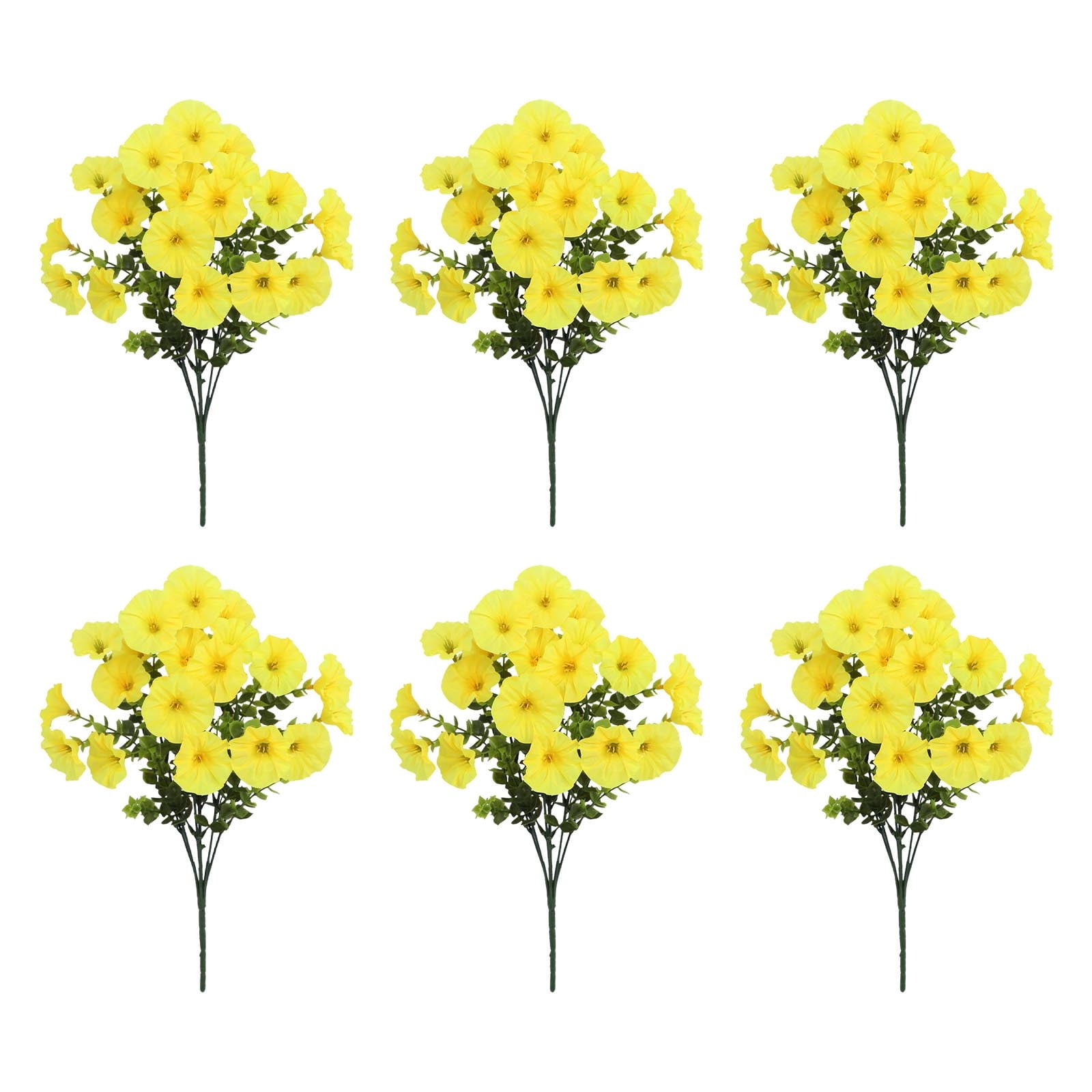 Outdoor Artificial Flowers Realistic, QQZ Weather Resistant Fake Flowers for Garden Decor, 6PC Silk Morning Glory Arrangements Patio Decorations