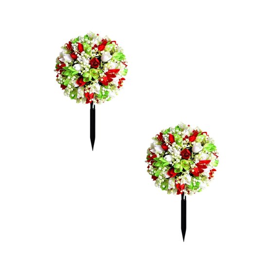 Outdoor Artificial Flowers UV Resistant 20 Inch 2 Pack Rose Tree Shaped Silk Flowers, Red & Green