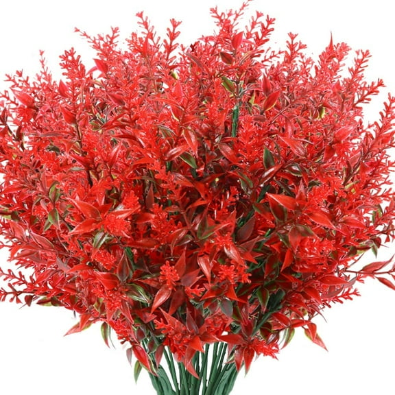 Outdoor Artificial Lavender Fake Flowers, Lifelike UV Resistant No Fade Faux Plastic Plants to Brighten up Your Garden Patio Porch Window Box Décor (Red)