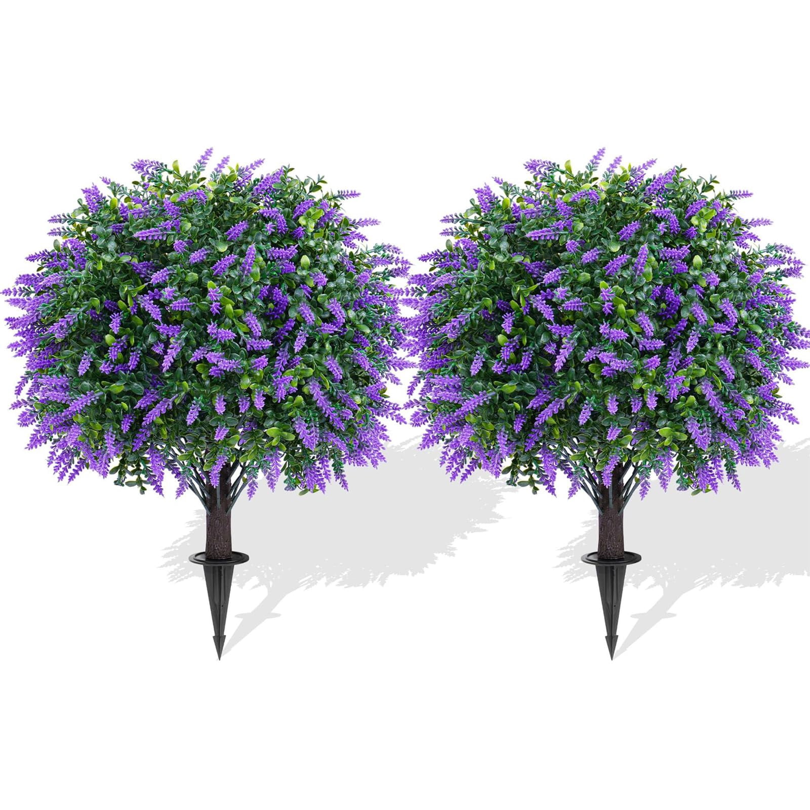Outdoor Artificial Lavender Topiary Ball Trees (Set of 2) - 26in UV-Resistant Fake Plants with Ground Spike for Garden, Patio, Porch Decor