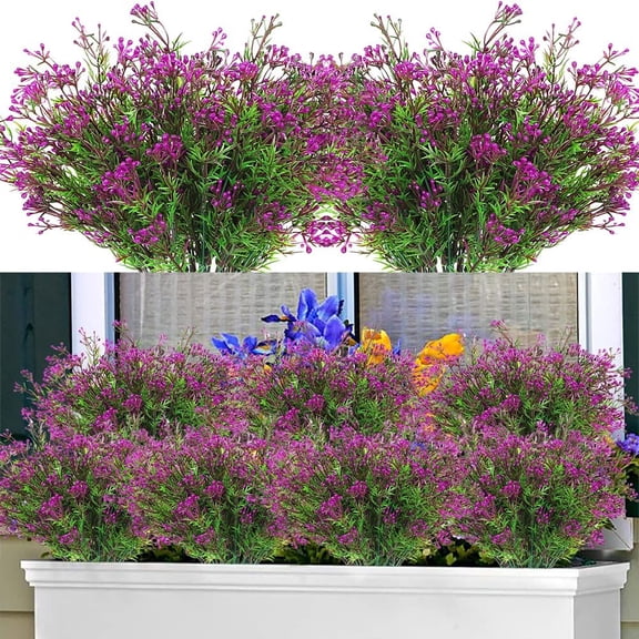 Outdoor Artificial Plants & Flowers Fake Outdoor Plants Artificial Shrubs for Outdoors Plastic Floral Arrangements Artificial with Vase (8 Pcs/Purple)