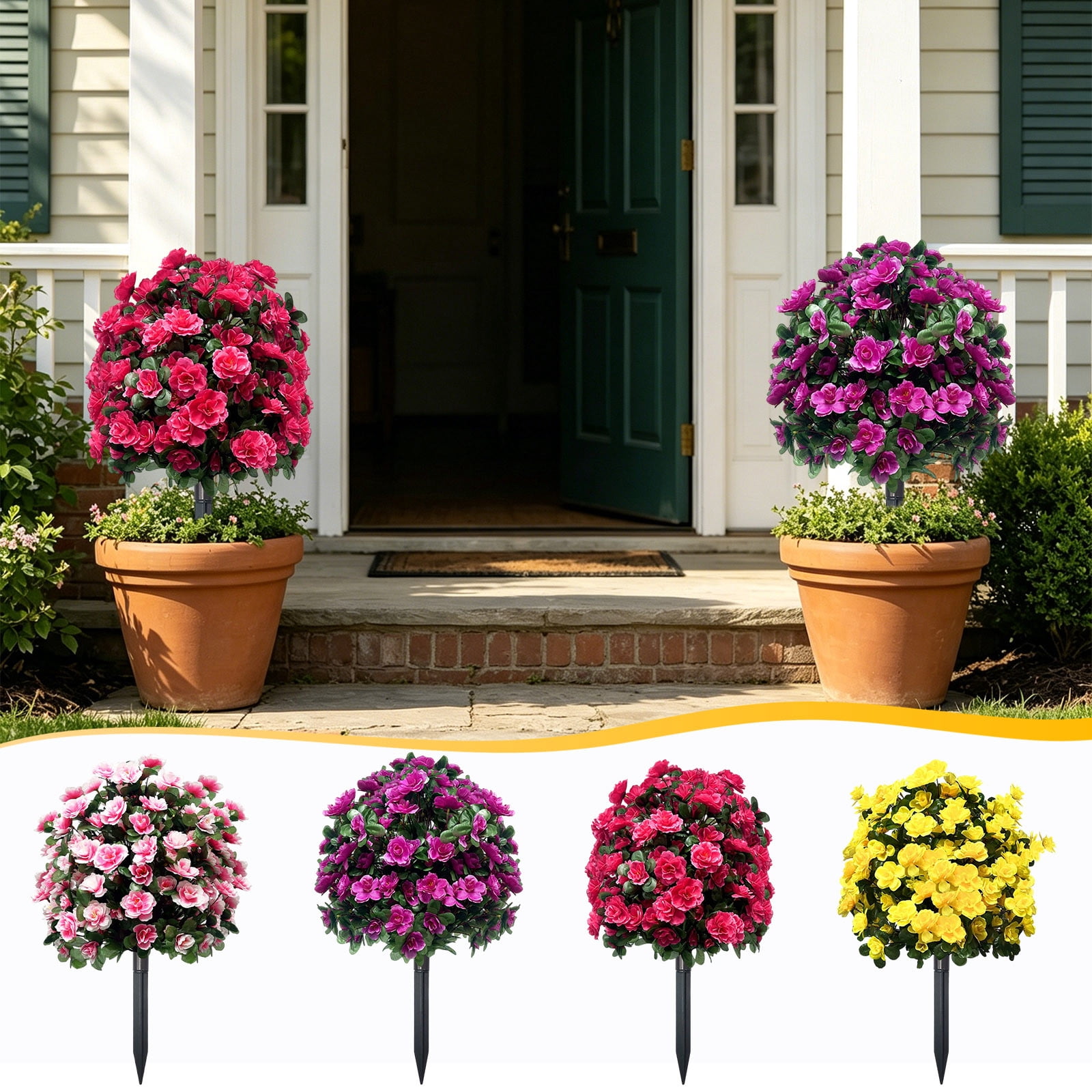 Outdoor Artificial Rhododendron Tree - Purple Fabric Flowers, Leaves, Metal Ground Stake, Scene Arrangement, Flower Tree, Weather-Resistant, for Garden, Yard, Patio, Outdoor Decoration, to Maintain