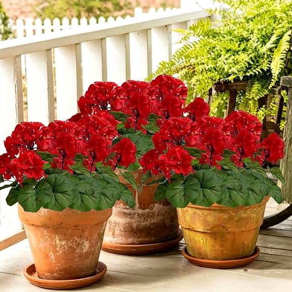 Outdoor Artificial Silk Geranium Flowers Bouquet with UV Resistant Faux Plants, Realistic Floral Stems for Garden Patio Window Box Hanging Basket Decor, 14.2 Inch