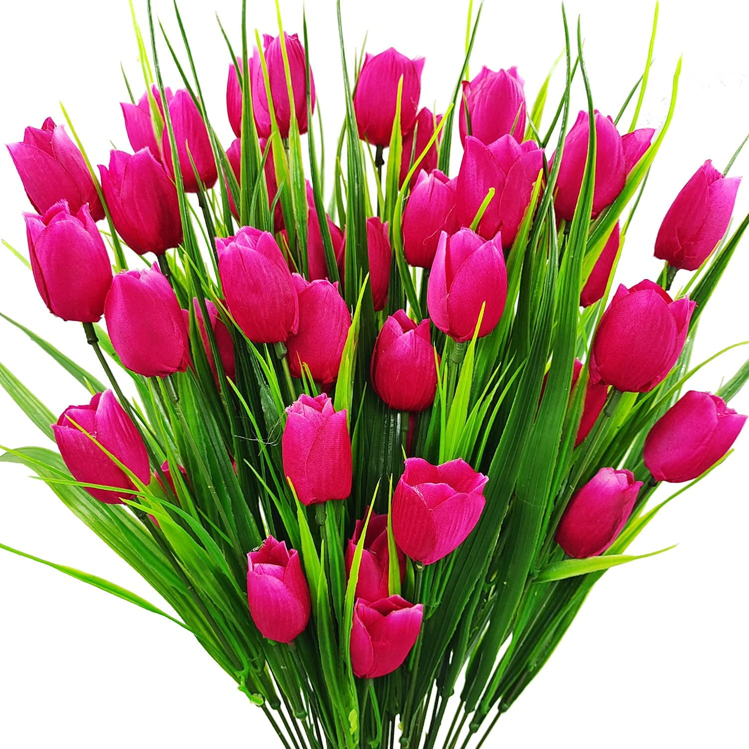 Outdoor Artificial Tulips Fake Flowers UV Resistant Faux Plastic Greenery Shrubs Plants for Home Outside Garden Porch Window Farmhouse Decor (Rose Red)