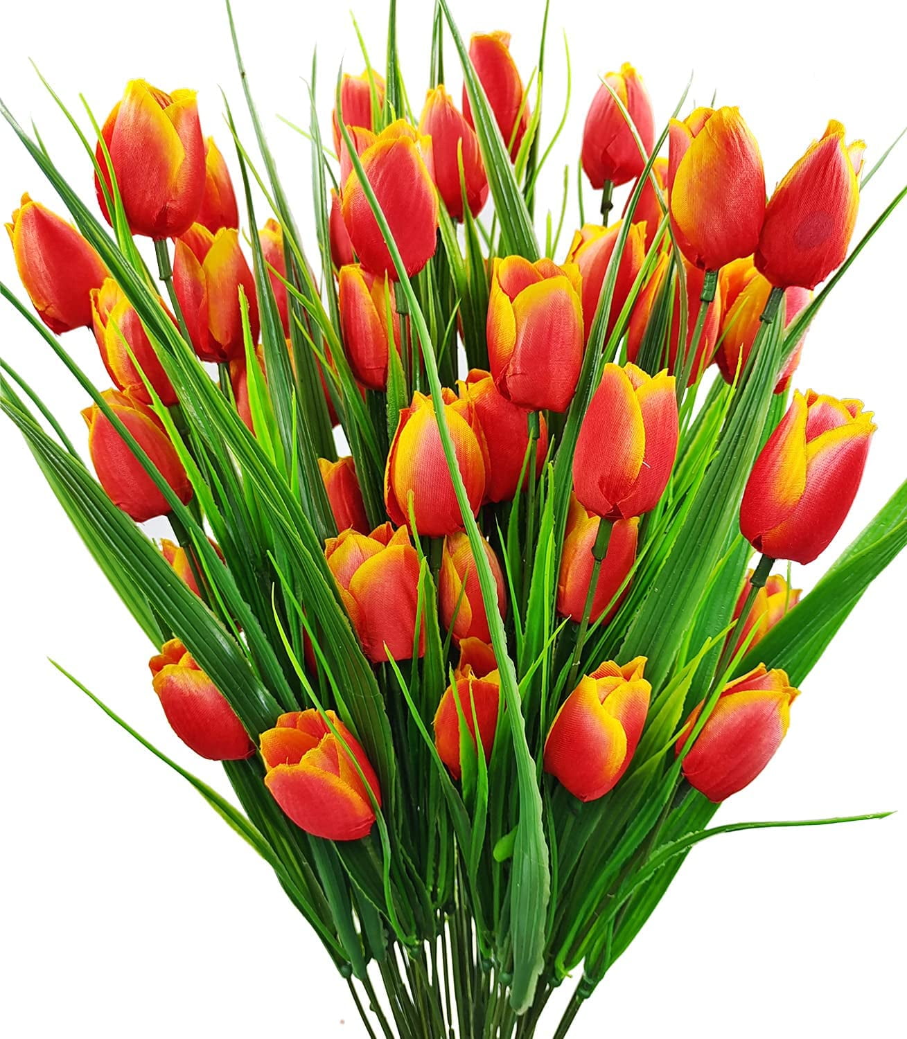 Outdoor Artificial Tulips Fake Flowers UV Resistant Faux Plastic Greenery Shrubs Plants for Home Outside Garden Porch Window Farmhouse Decor (Orange)