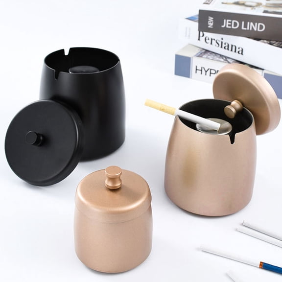 Outdoor Ashtray with Lid Smokeless Stainless Steel Ash Tray, Covered Windproof Smell Proof Ashtrays for Outside Patio Home Office