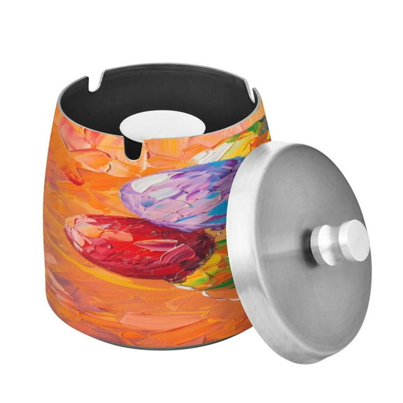 Outdoor Ashtray with Lid for Cigarette Stainless Steel Smokeless Ash Tray for Patio Home Table Decor Colorful Balloons Fly