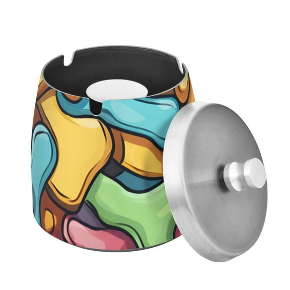 Outdoor Ashtray with Lid for Cigarette Stainless Steel Smokeless Ash Tray for Patio Home Table Decor Colorful Bones