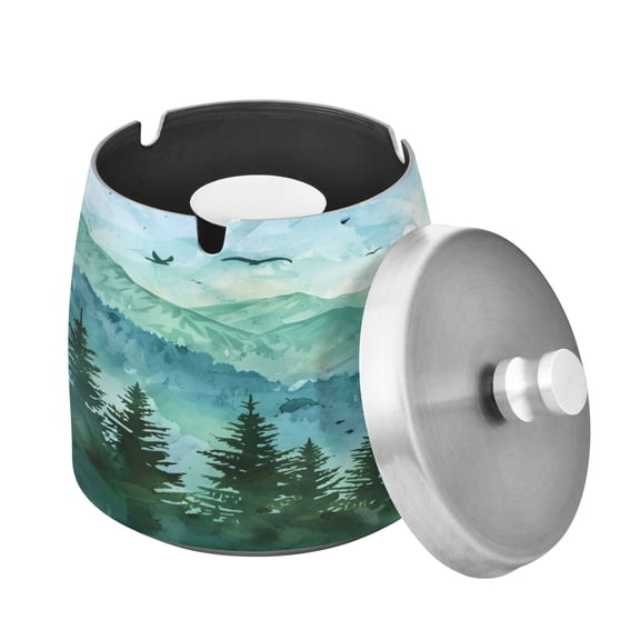 Outdoor Ashtray with Lid for Cigarette Stainless Steel Smokeless Ash Tray for Patio Home Table Decor Deer in Forests