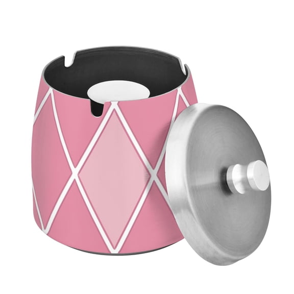 Outdoor Ashtray with Lid for Cigarette Stainless Steel Smokeless Ash Tray for Patio Home Table Decor Pink Block