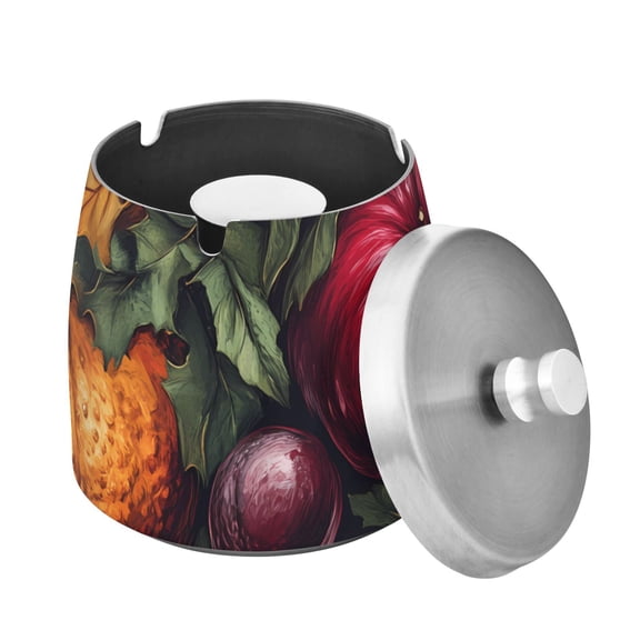 Outdoor Ashtray with Lid for Cigarette Stainless Steel Smokeless Ash Tray for Patio Home Table Decor Pumpkin Grape Berry