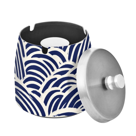 Outdoor Ashtray with Lid for Cigarette Stainless Steel Smokeless Ash Tray for Patio Home Table Decor Red Blue Japanese Wave