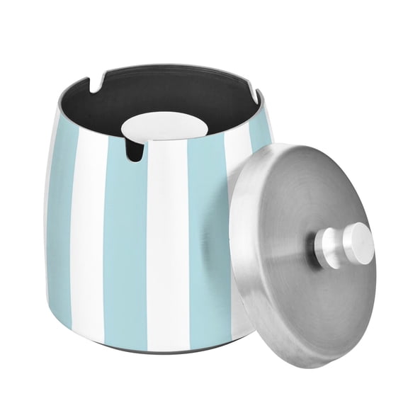 Outdoor Ashtray with Lid for Cigarette Stainless Steel Smokeless Ash Tray for Patio Home Table Decor Water Blue and White Stripes