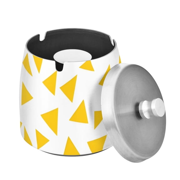 Outdoor Ashtray with Lid for Cigarette Stainless Steel Smokeless Ash Tray for Patio Home Table Decor Yellow Triangle