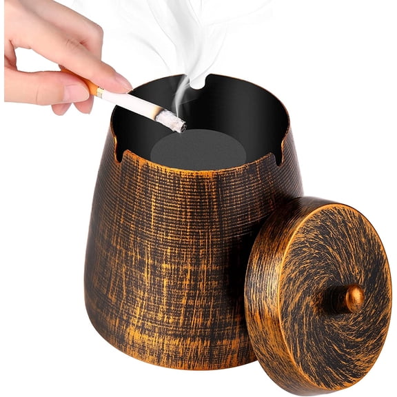 Outdoor Ashtrays for Cigarettes Patio with Lid, Ash Tray Sets for Cigarettes Outdoor, Iron Ashtray with Lid Smokeless Windproof Standing Metal Covers Cigarette Butt Can Odorless, X-Large