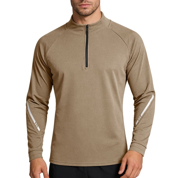 Outdoor Athletic Shirts for Men Quarter Zipper Stand Collar Tops with Long Sleeve Spring Running Hiking Activewear Coffee L