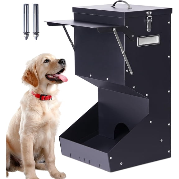 Outdoor Automatic Dog Feeder Large Breed 25 lbs, Galvanized Gravity Feeder for Dogs Metal Self Feeding Dog Food Dispenser Hanging Pet Food Feeders for Dogs Chickens and Farm Animals