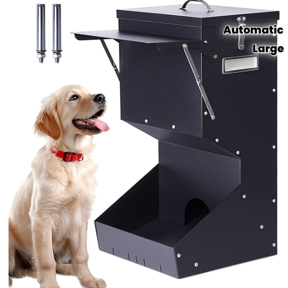 Outdoor Automatic Dog Feeder for Large Breeds Up to 25lbs: Heavy-Duty Galvanized Metal Gravity-Fed Self-Feeding System,Spill-Proof &Weatherproof for Dogs/Chickens/Farm Animals,No Electricity Required