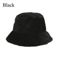 thumbnail image 1 of Outdoor Autumn Winter Women Lady Soft Solid Color Faux Fur Fisherman's Cap Winter Hat Bucket Hat Flat Top Cap BLACK, 1 of 8