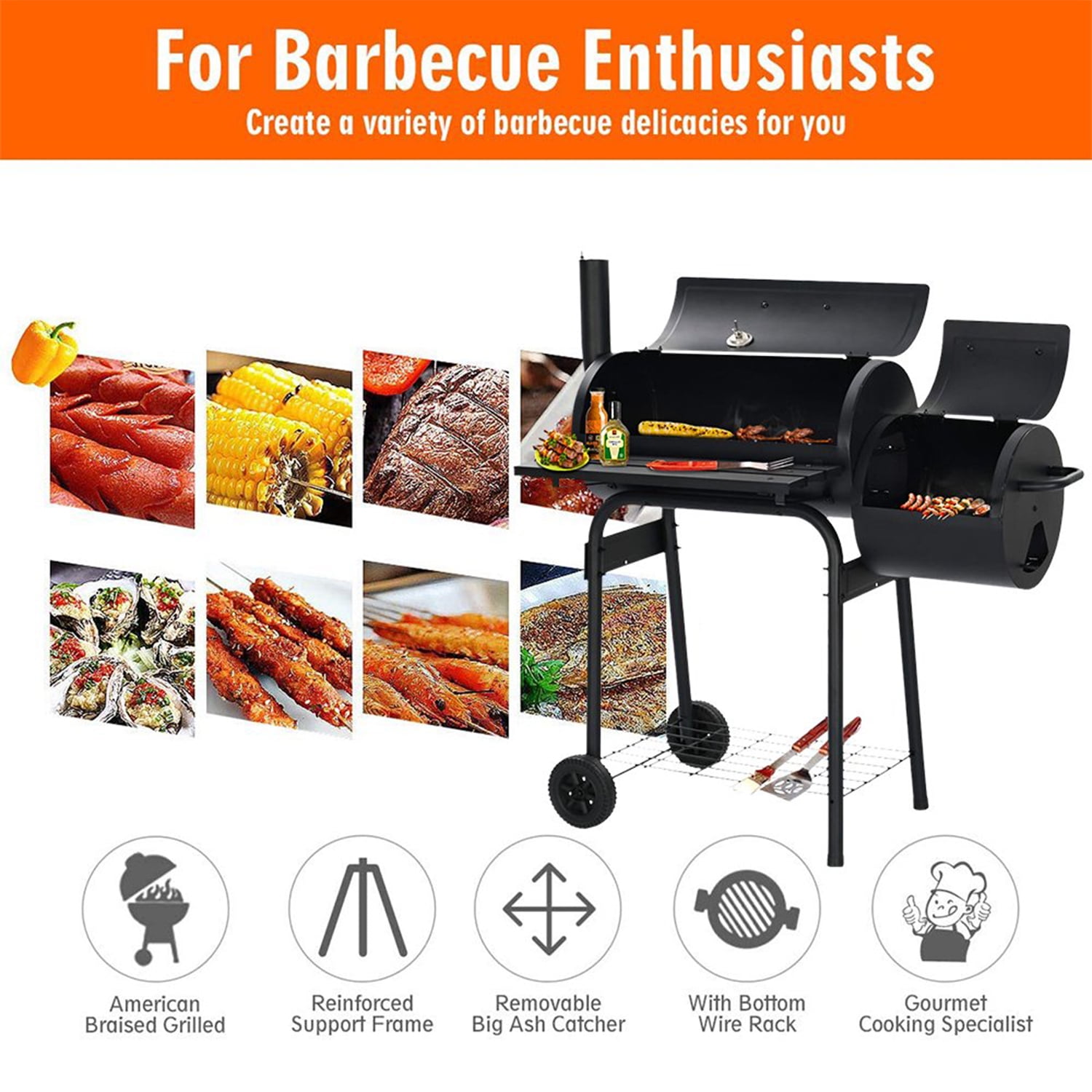 Ktaxon BBQ Grill Outdoor Charcoal Grill Offset Smoker for Patio Backyard