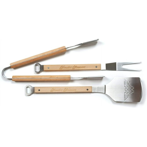 Outdoor BBQ Grill Utensil Set - Includes Stainless Steel Spatula, Fork & Tongs with 17" Sturdy Wooden Handles - Perfect Barbecue Accessory - Portable Grilling Tools