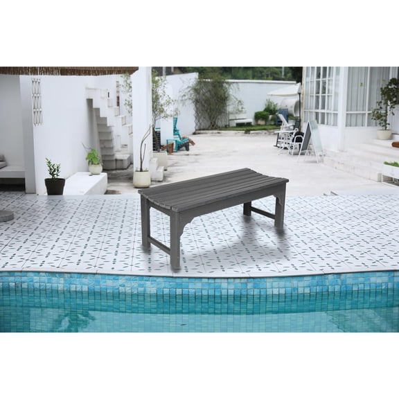 Outdoor Backless Bench, Minimalist HDPE Poly Lumber Wood Texture, All-Weather UV Protection for Patio/Backyard/Balcony, Slate Gray | HDPE | Slate Gray