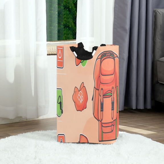 Outdoor Backpack Pattern Foldable Laundry Hamper 12.6x11x22.7in with Handles for Bathroom Bedroom Storage