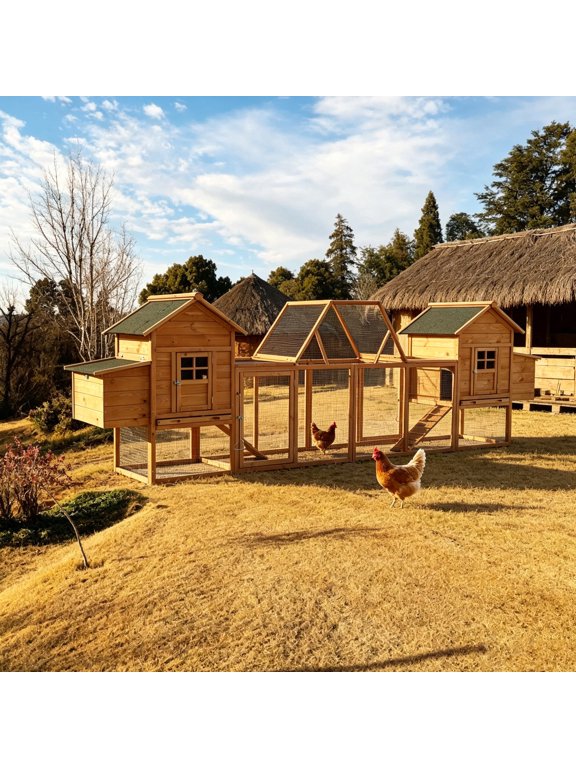 Outdoor Backyard Wooden Large Wooden 160"L Chicken Coop for 6-7 Chickens