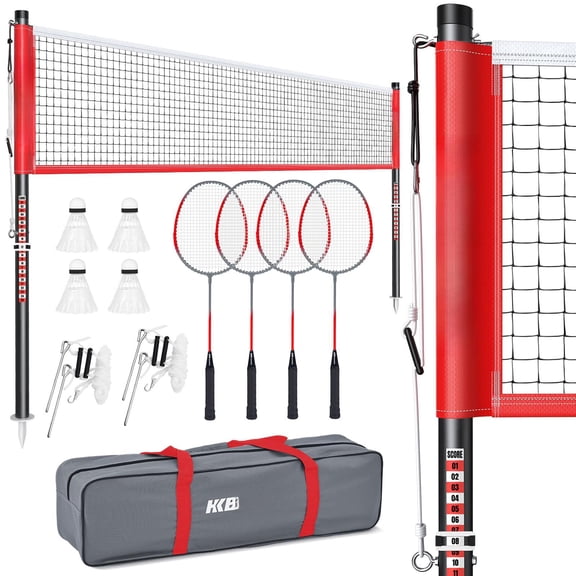 Outdoor Badminton Net Set With Anti-sag Winch System - 20ft  4 Rackets 3 Shuttlecocks & Carry Bag For Backyard Grass Beach Holiday Games
