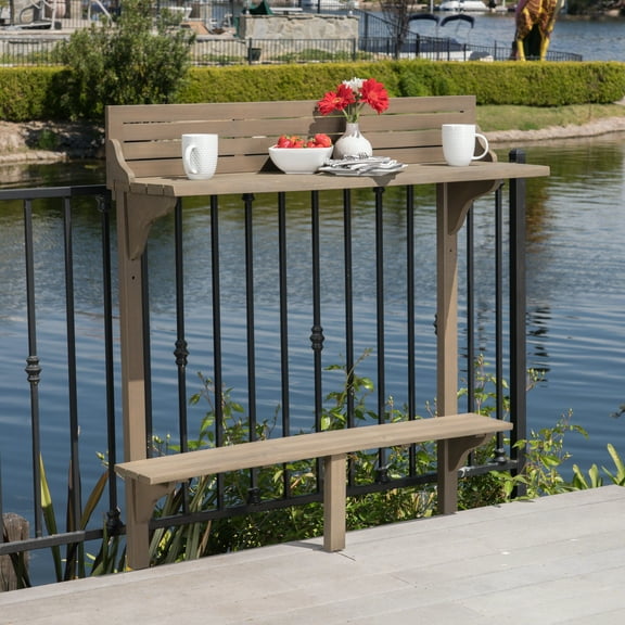 Outdoor Balcony Bar Height Table, Solid Acacia Wood Desktop for Patio Balcony, Gray