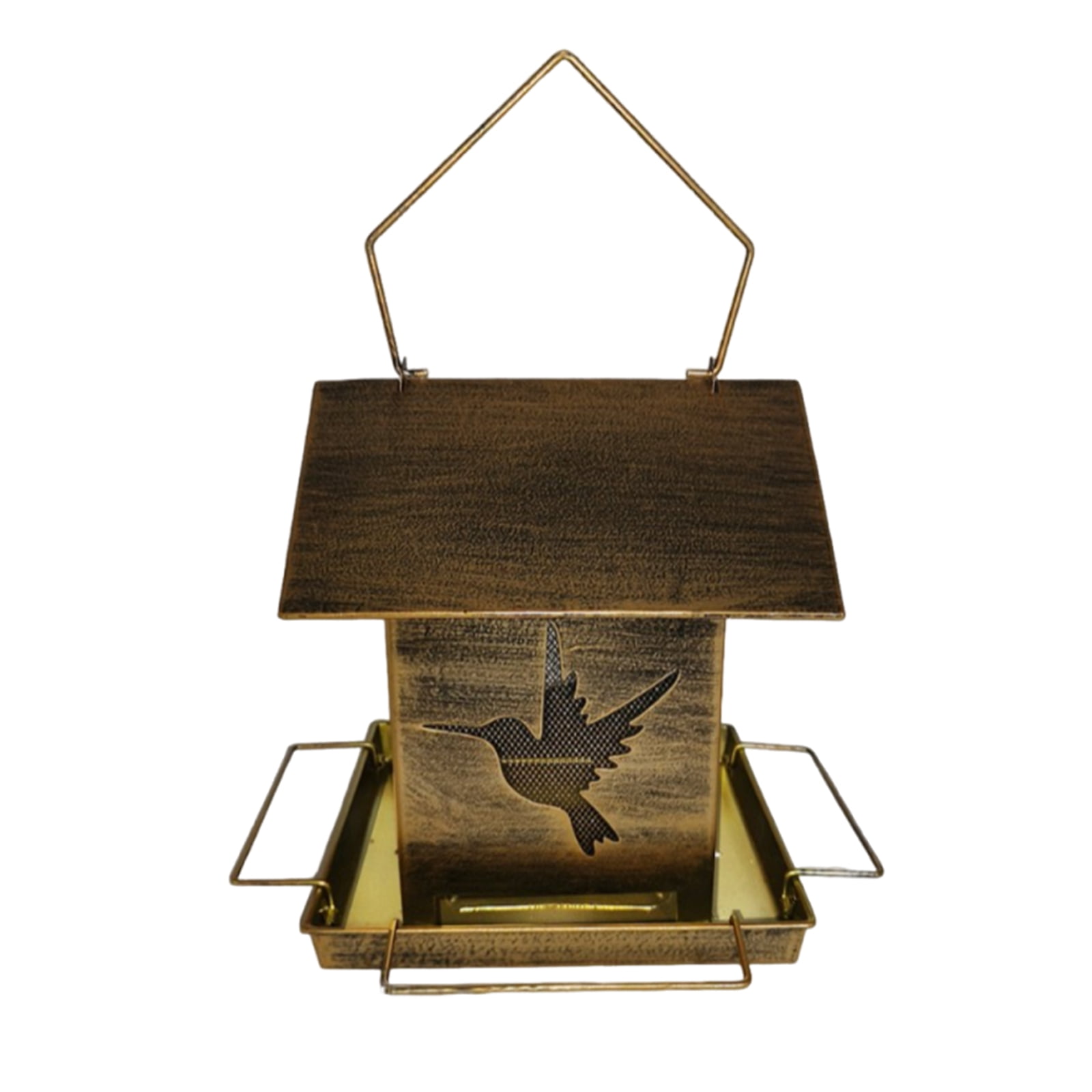 Outdoor Balcony Iron Art Hanging Bird Feeder, Rustic House - Shaped Design with Bird Motif, Easy - to - Hang Feeding Station for Wild Birds, Cardinals, Sparrows, Blue Jays, Finch, Backyard, Patio, Ga