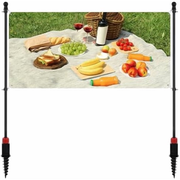 Outdoor Banner Pole with Ground Stake, 4-Section Stainless Steel Adjustable Banner Stand, Free-Assembly  Post for 310FT Horizontal Banners, Portable Advertising Display (Hardware Only)