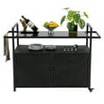 thumbnail image 1 of Outdoor Bar Cart,Patio Wicker Wine Serving Cart w/Wheels,Rolling Rattan Beverage Bar Counter Table w/Glass Top for Porch Backyard Garden Poolside Party,Black, 1 of 14