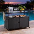 thumbnail image 1 of ENYOPRO Outdoor Bar Cart,Portable Outdoor Wicker Bar Cart,with Extra-Wide Glass Top & Smooth 360° Wheels , Rolling Beverage & Wine Serving Cart for Garden, Backyard, 1 of 9
