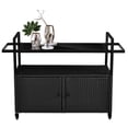 thumbnail image 1 of Outdoor Bar Cart Table, Large Wicker Island Rolling Cart, Wheeled Buffet Serving Cart with Glass Top & Storage Cabinet & Handles for Porch Backyard Garden Poolside, Black, 1 of 12