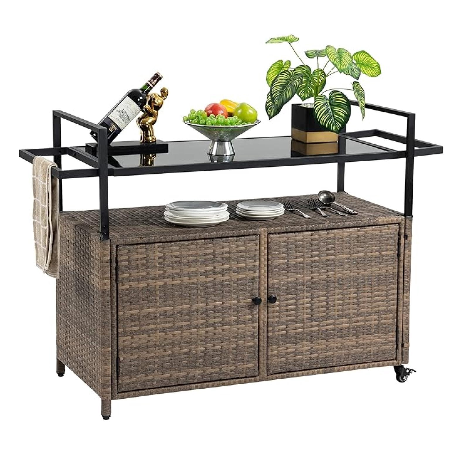 Outdoor Bar Cart Table - Patio Console Storage Cabinet BBQ Grill Carts ...