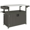 thumbnail image 1 of Outdoor Bar Cart with Storage, Stainless Steel Outdoor Bar Table Top, Wheeled HDPE Kitchen Island for Food Prep, Gray, 1 of 5