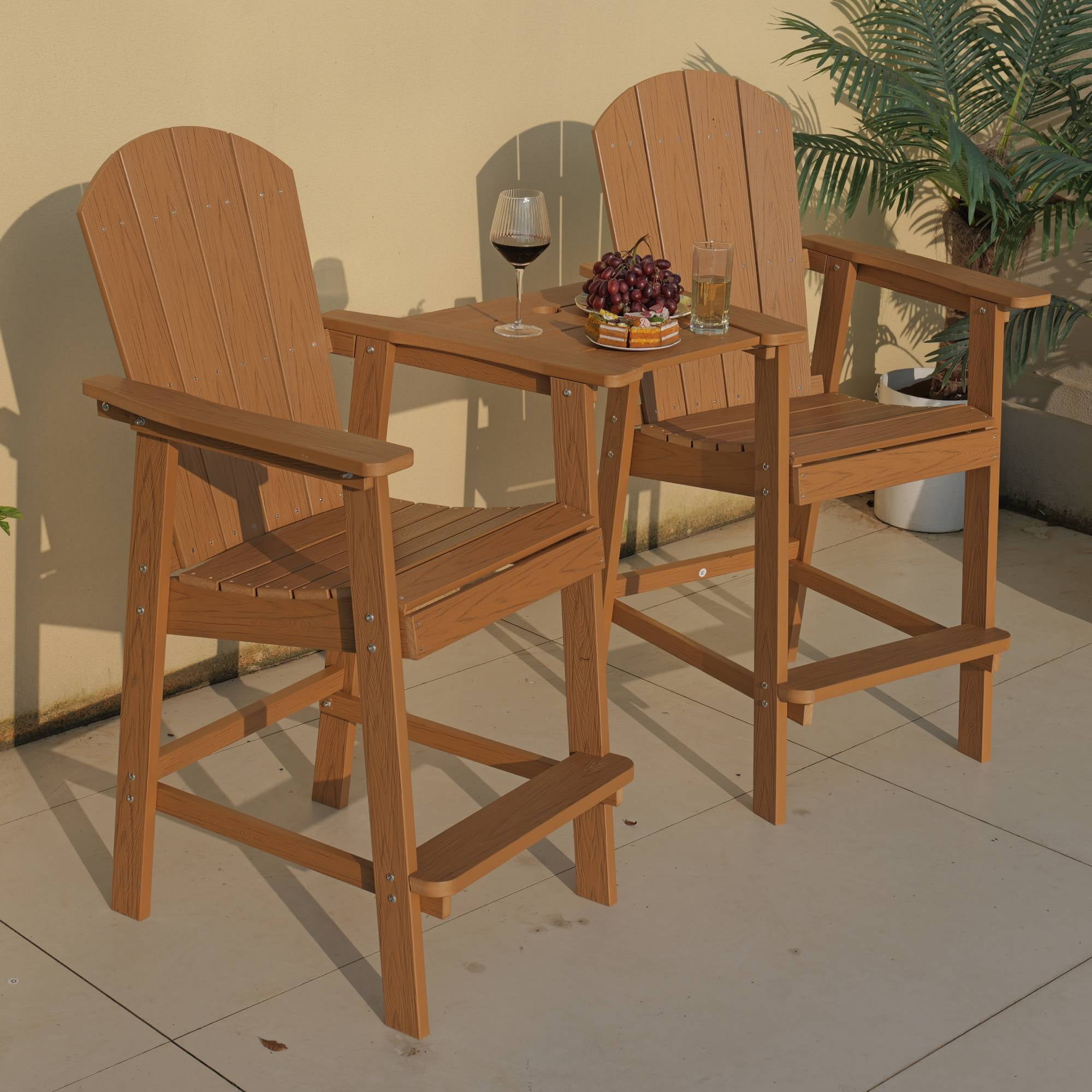 Outdoor Bar Chair, Leisure High Seat Stool for Patio Garden Backyard Casual Evening Party Gathering, Teak