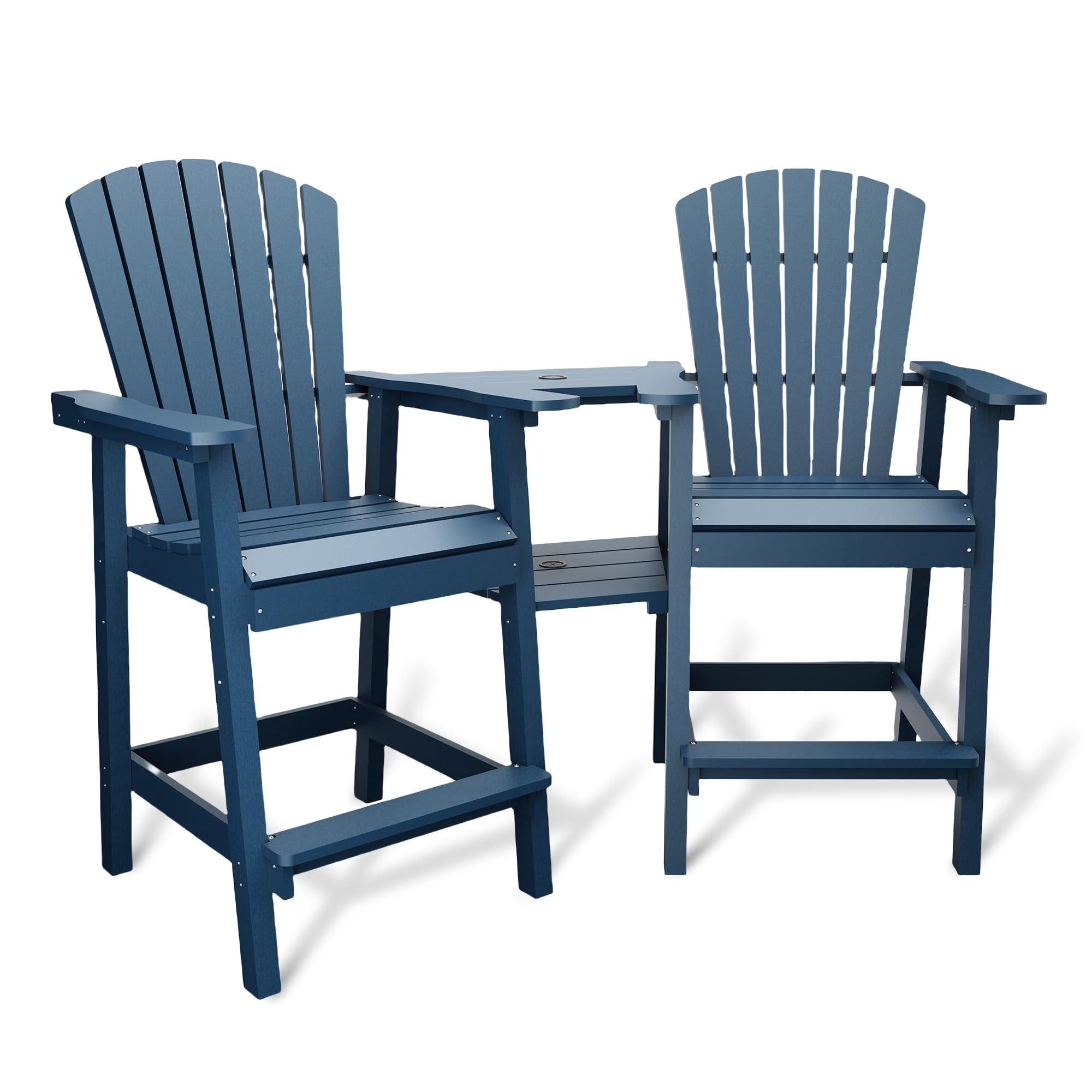 Outdoor Bar Height Adirondack Chairs, Balcony Chairs Recycled Poly Adirondack for Deck, Backyard, Tall Adirondack Chairs Weather&nbsp; Set of 2, Navy Blue