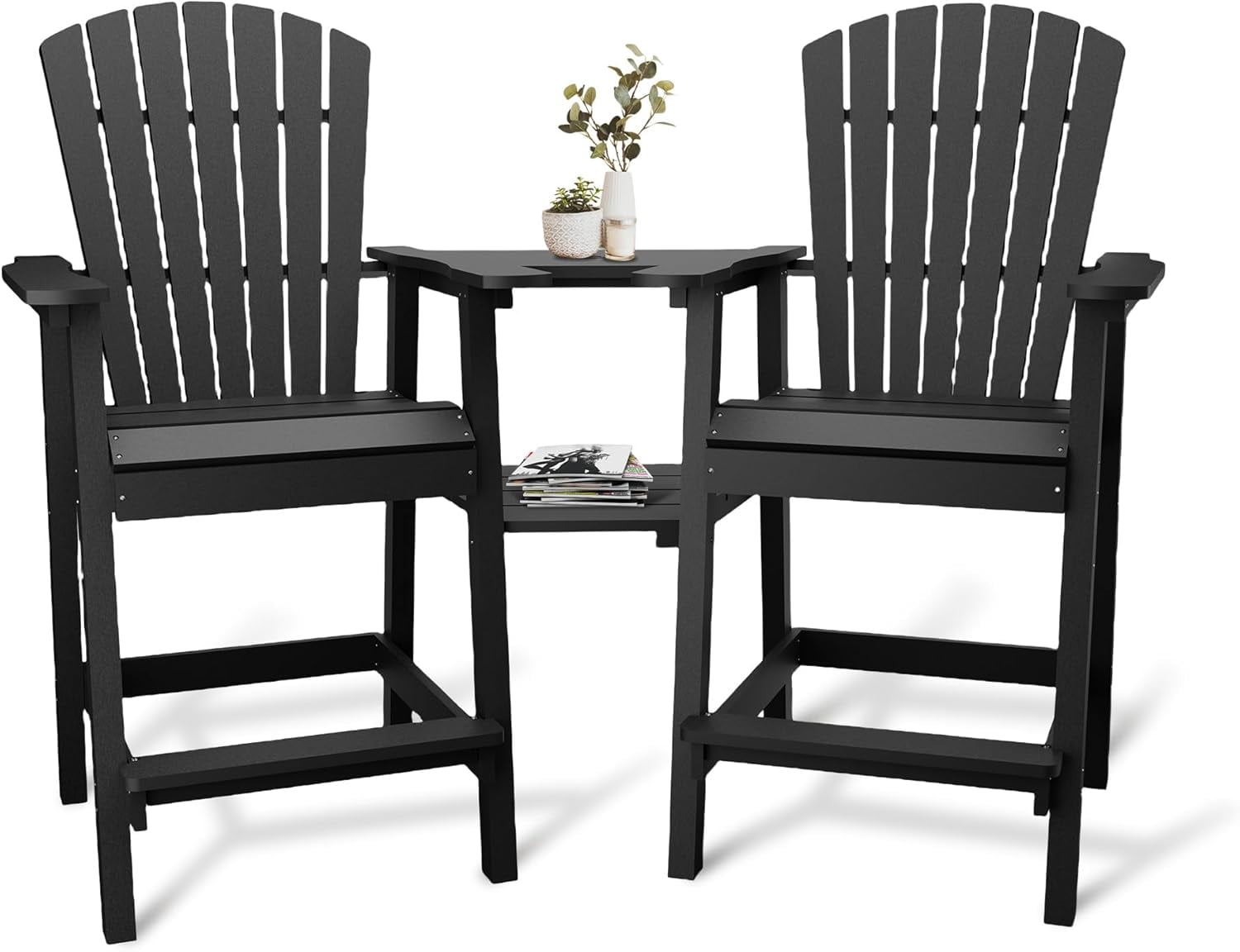 Outdoor Bar Height Adirondack Chairs with Connecting Tray,Balcony Chairs Recycled Poly Adirondack for Deck,Backyard,Outdoor Tall Adirondack Chairs Weather Resistant
