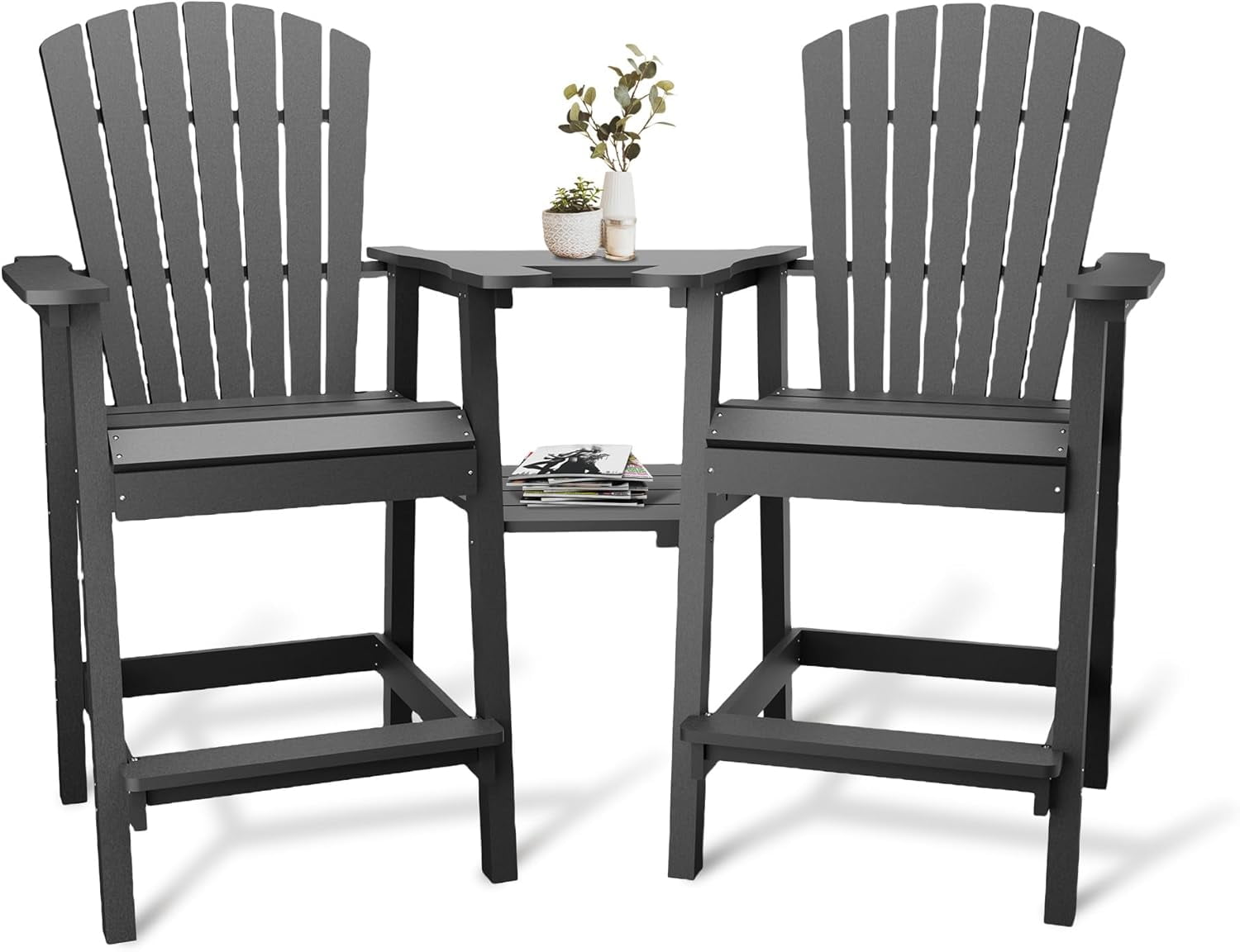 Outdoor Bar Height Adirondack Chairs with Connecting Tray,Balcony Chairs Recycled Poly Adirondack for Deck,Backyard,Outdoor Tall Adirondack Chairs Weather Resistant