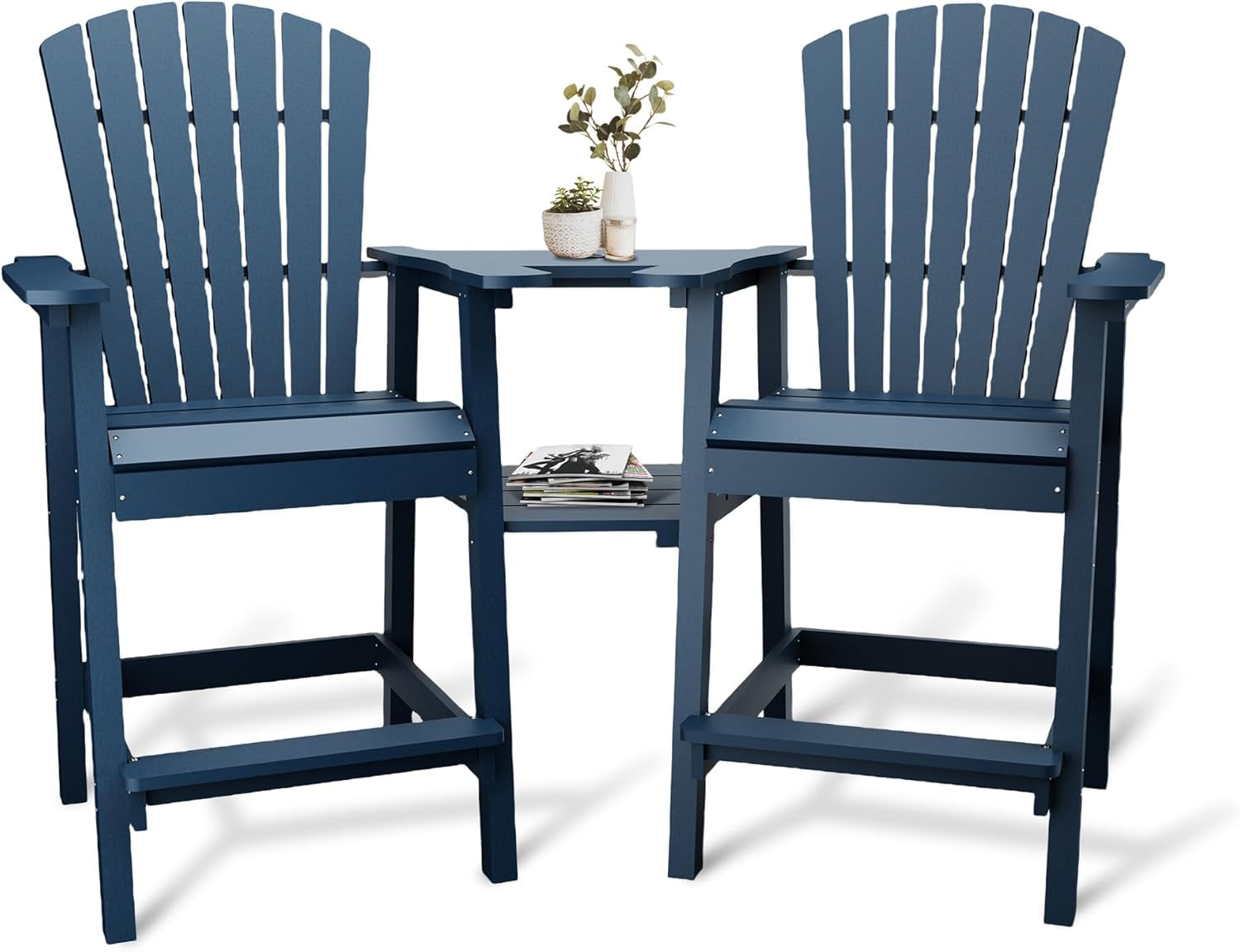 Outdoor Bar Height Adirondack Chairs with Connecting Tray,Balcony Chairs Recycled Poly Adirondack for Deck,Backyard,Outdoor Tall Adirondack Chairs Weather Resistant