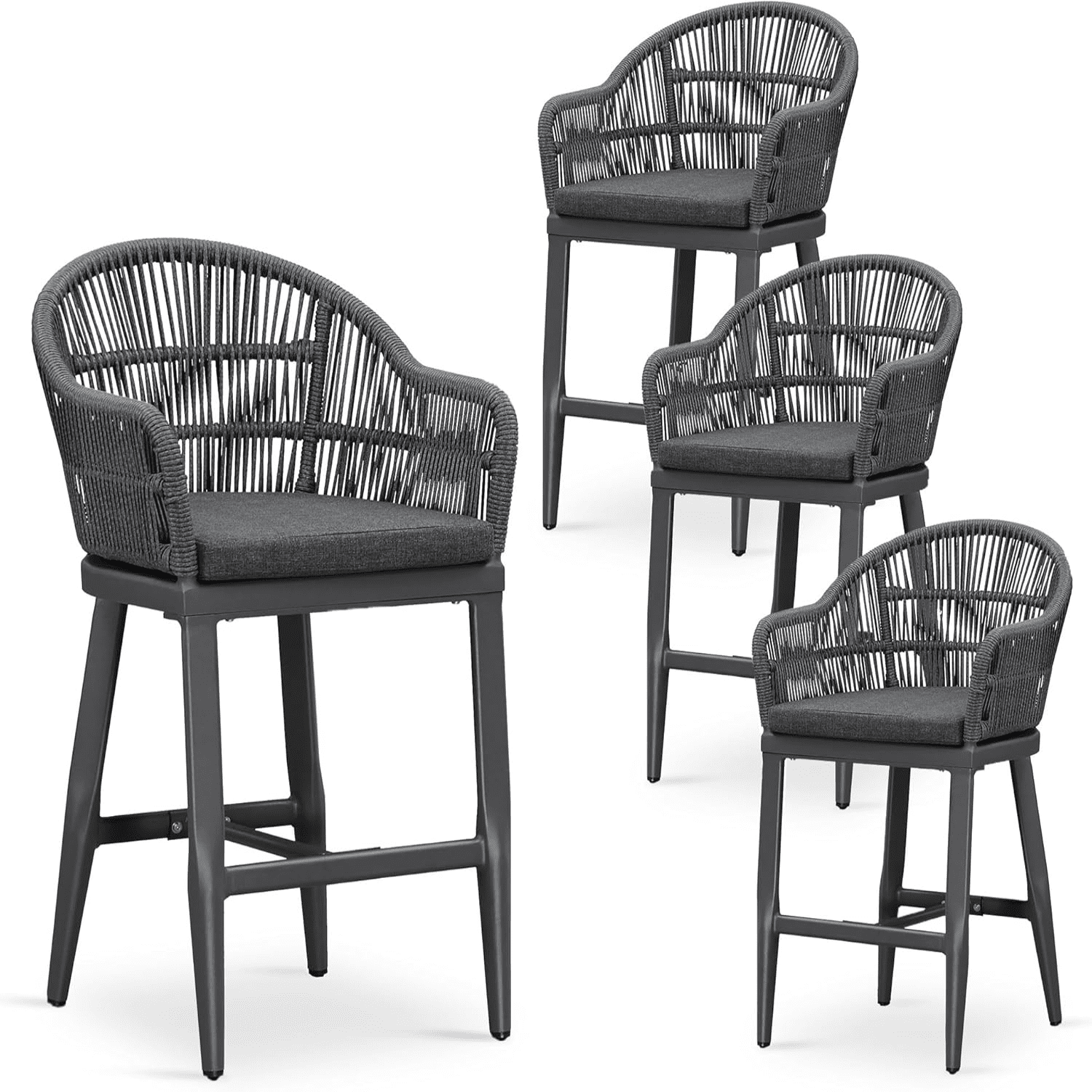 Outdoor Bar Height Stools Patio Metal Modern Wicker Rattan Bar Chairs ...